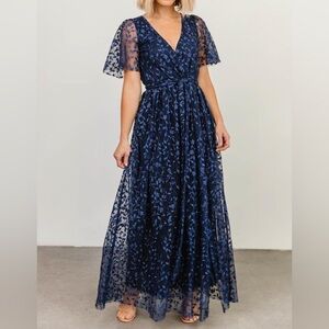 NWT Baltic Born Marseille Embossed Maxi Dress - Navy Blue - XS